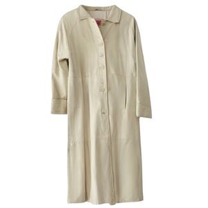 Excelled Collection Women’s Cream Leather Full-Length Longline Coat 3X